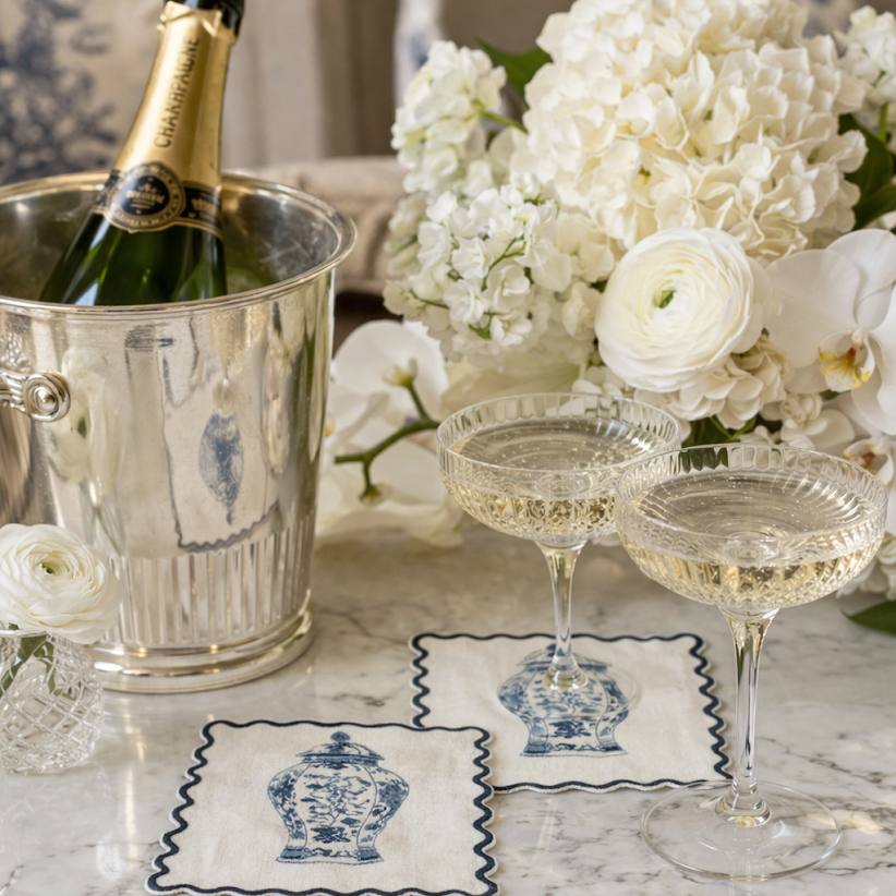 Set of 4 Ginger Jar Embroidered Cocktail Napkins