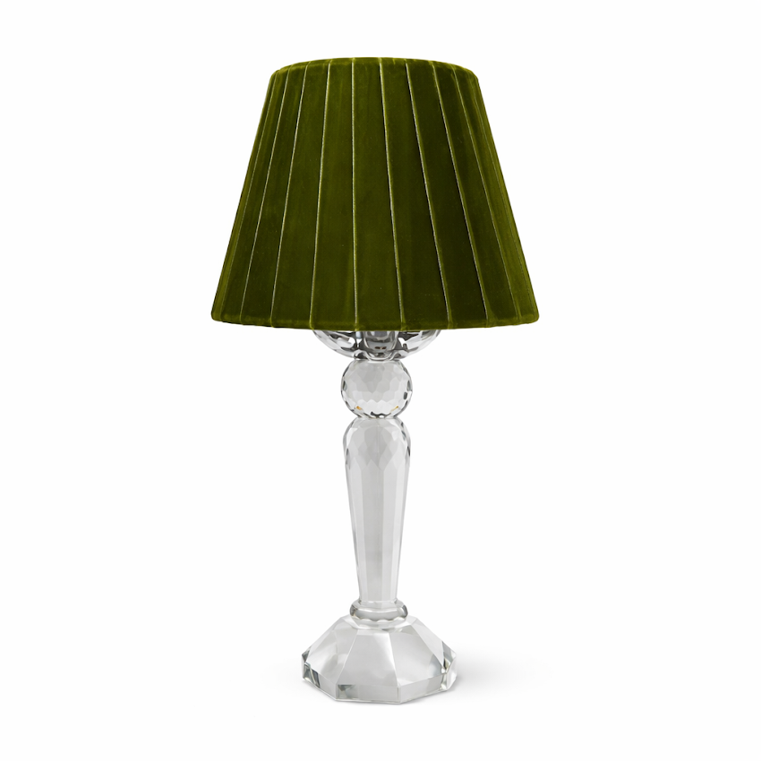 Round Crystal Rechargeable Lamp with Moss Green Velvet Shade