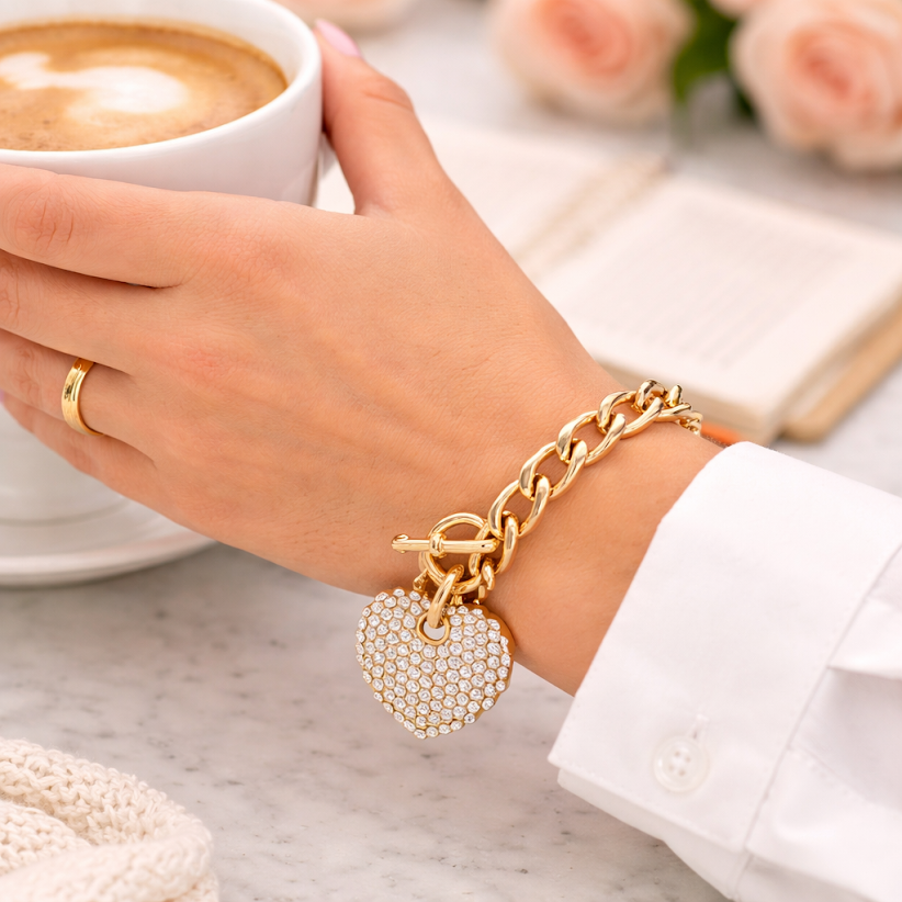 Pavé CZ Heart Toggle Bracelet