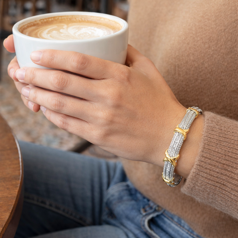 Two-Tone Crisscross Pave Hinged Bangle