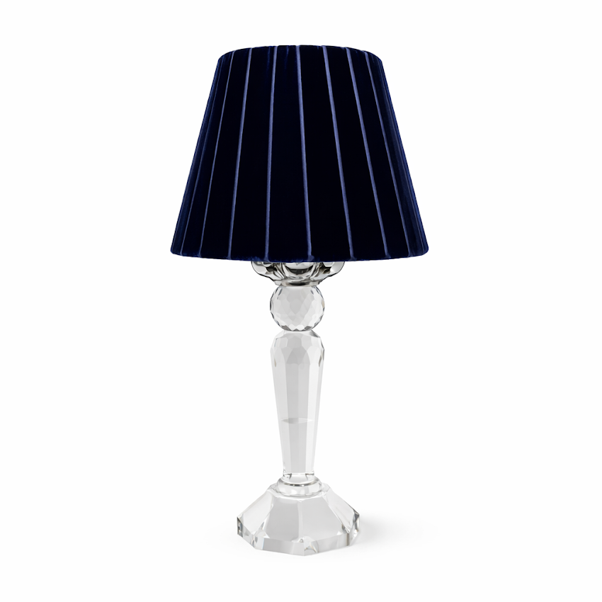 Round Crystal Rechargeable Lamp with Navy Velvet Shade