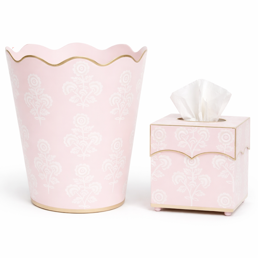 Pink Floral Scalloped Wastepaper Basket & Tissue (3 Options)