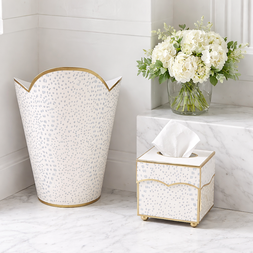 Pale Blue Polka Dot Wastepaper Basket & Tissue Holder (3 Options)
