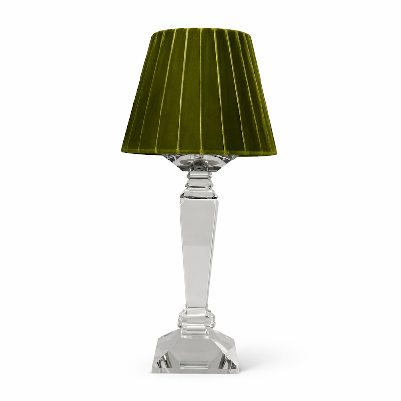 Square Crystal Rechargeable Lamp with Moss Green Velvet Shade