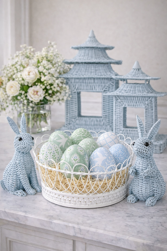Blue Wicker Bunny