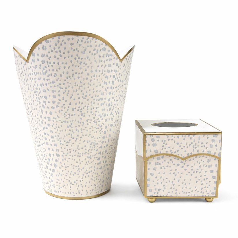 Pale Blue Polka Dot Wastepaper Basket & Tissue Holder (3 Options)