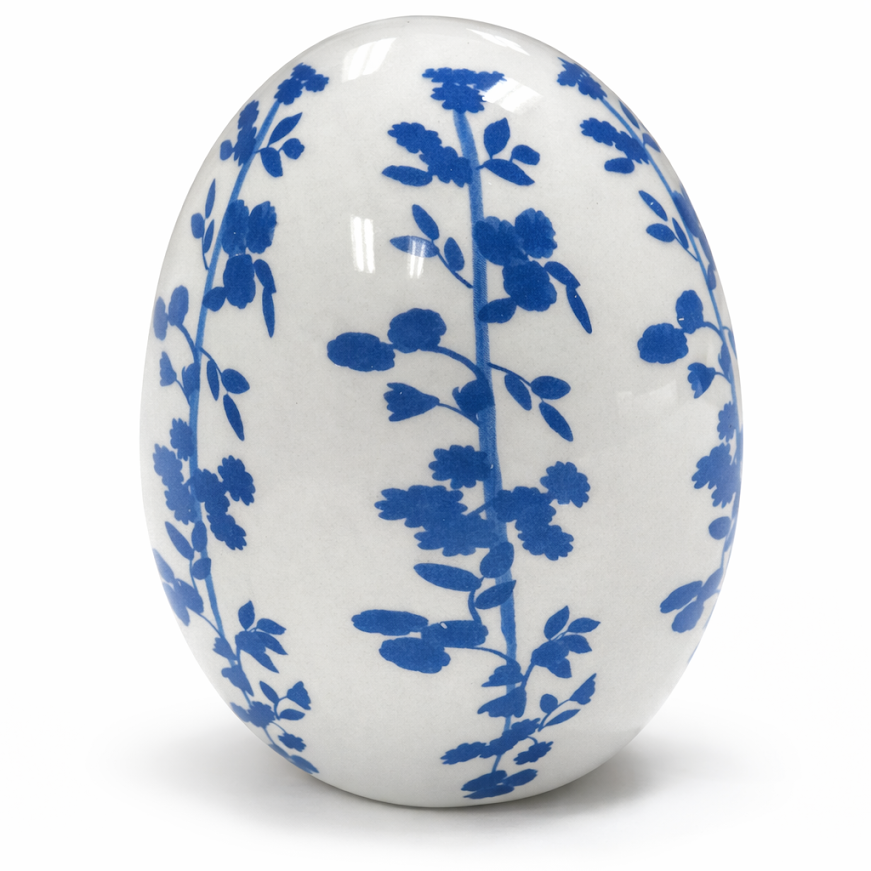 White & Blue Trellis Porcelain Egg