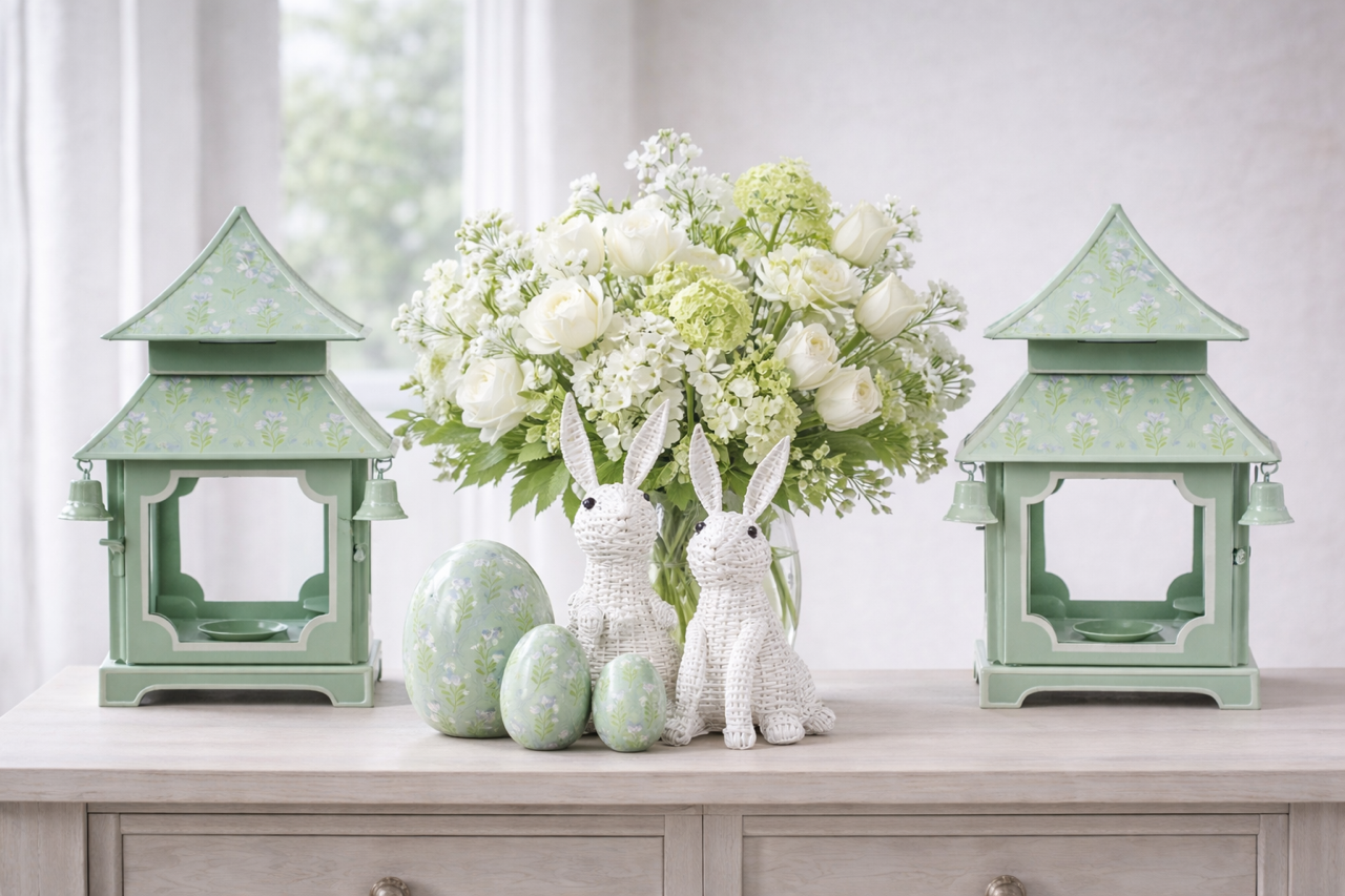 Sage Green & Lavender Tulip Pagoda Lantern (3 Sizes)