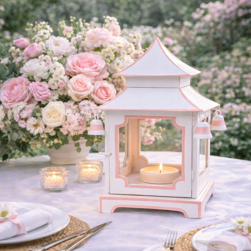 White & Pale Pink Pagoda Lantern (4 Sizes)
