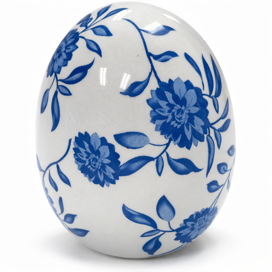 White & Blue Flower Porcelain Egg