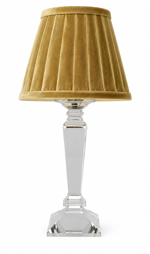 Square Crystal Rechargeable Lamp with Antique Gold Velvet Shade