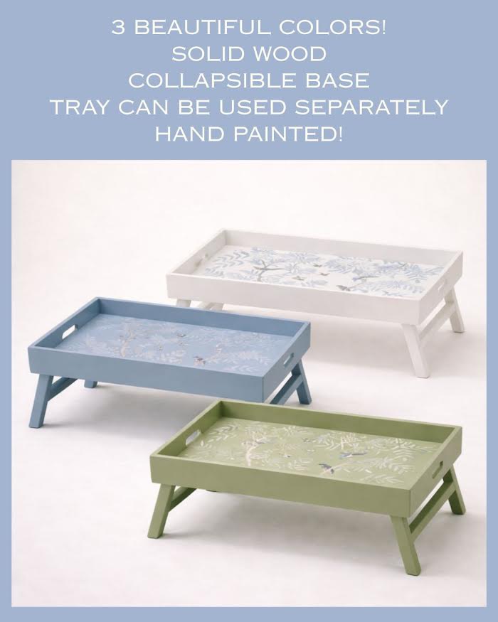 Blue Chinoiserie Wood Breakfast Tray