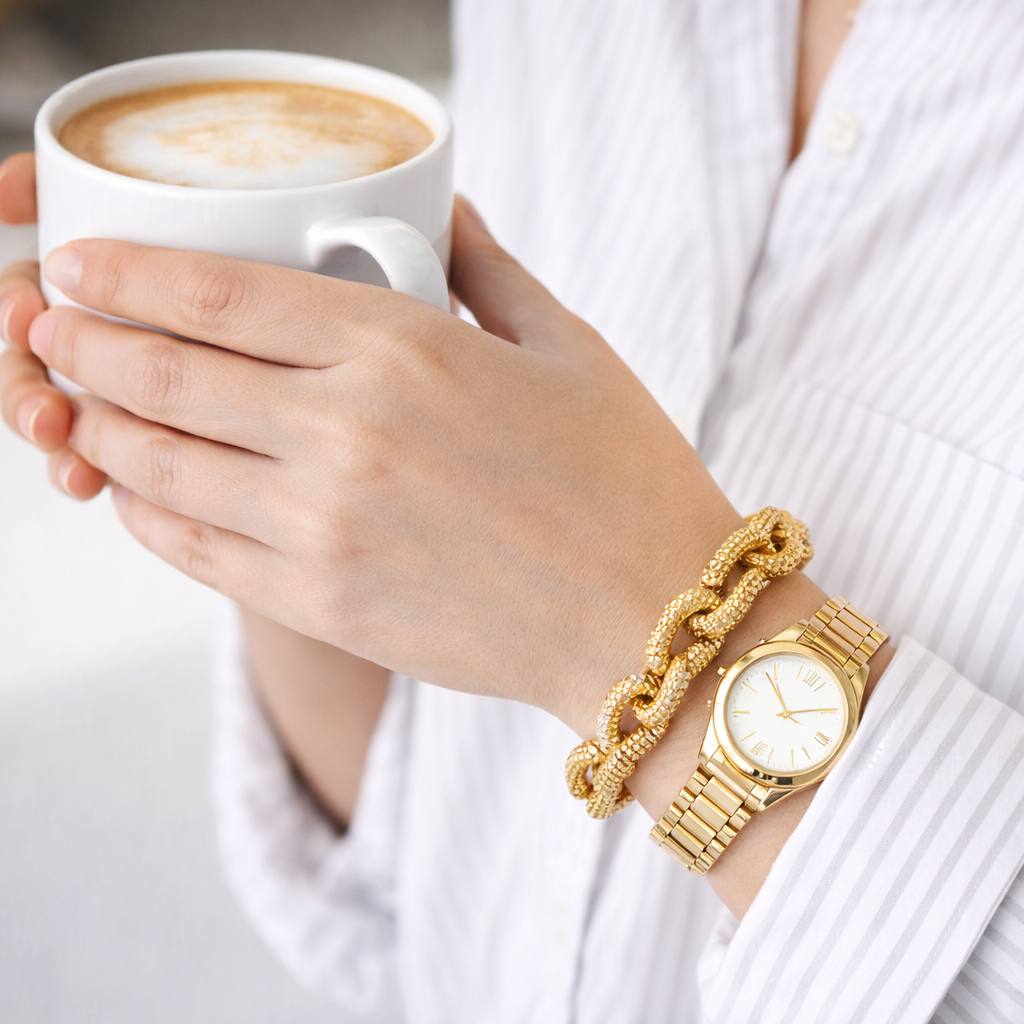 Textured Gold Chunky Stretch Bracelet