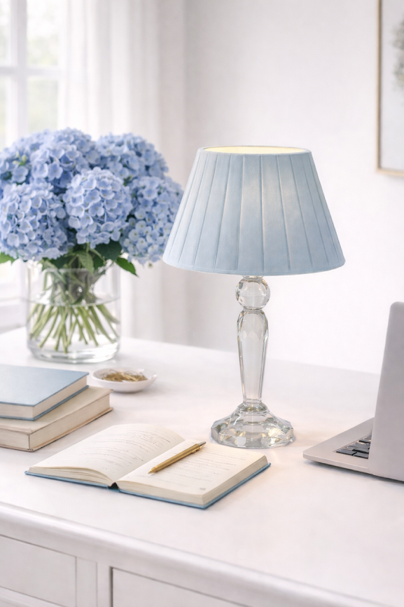 Round Crystal Rechargeable Lamp with Pleated Shade (6 Color Shades)