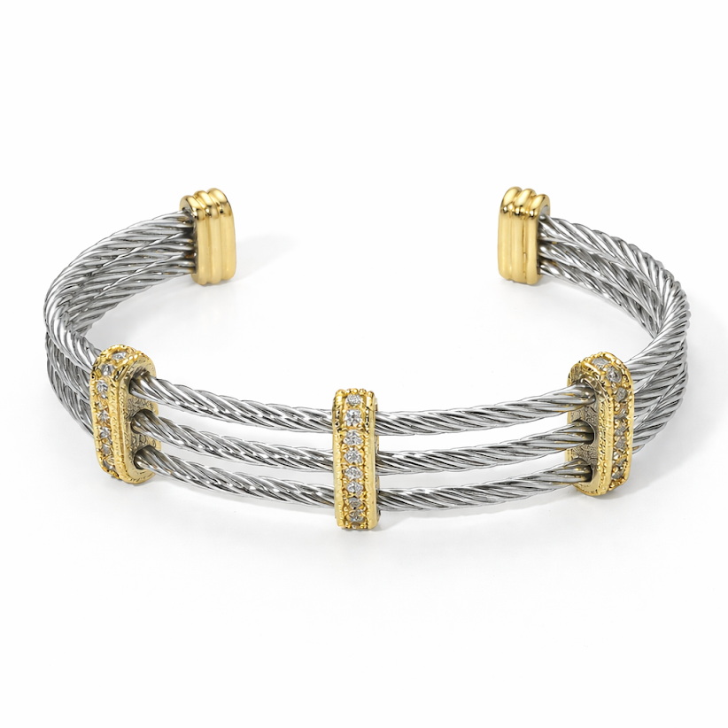 Lustre Bar Split Cuff Bracelet – Two-Tone CZ Accent