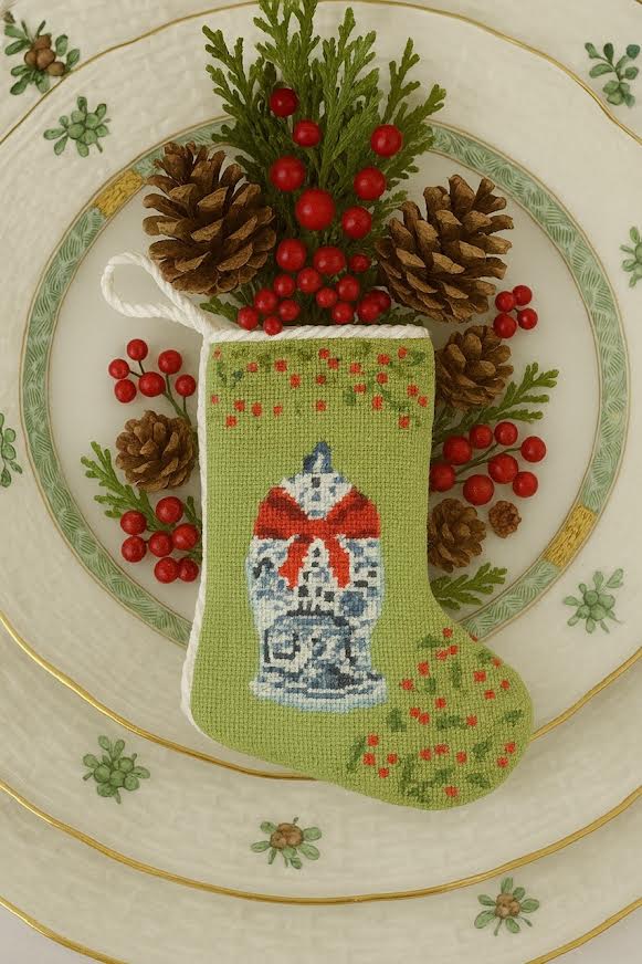 The Holiday Ginger Jar Needlepoint Stocking (2 Sizes)