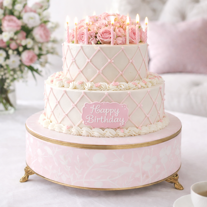 Pink & White Chinoiserie Cake Platform