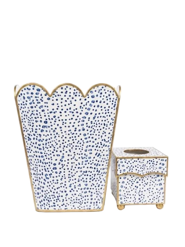 Navy Dot Square Scalloped Wastepaper Basket & Tissue Holder (3 Options)