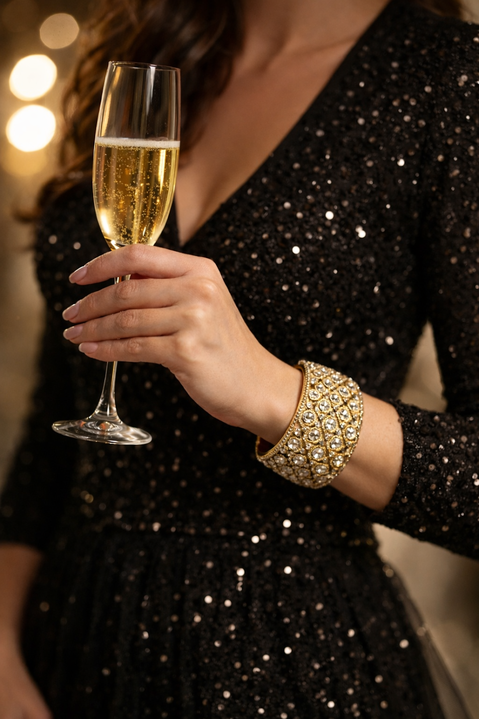 Diamond Pattern Cuff Hinge Bracelet with CD Stones – 2" Thick