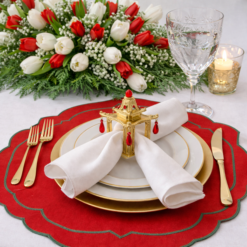Gold & Red Pagoda Set of 4 Napkin Rings