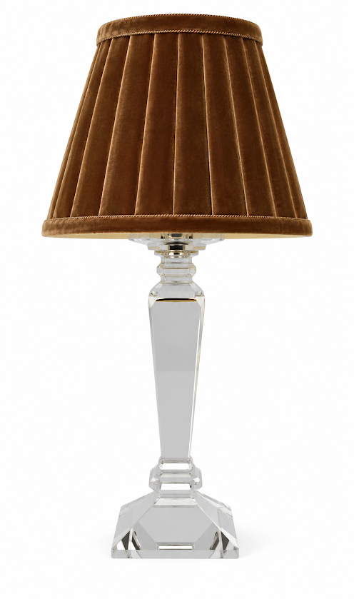 Square Crystal Rechargeable Lamp with Brown Velvet Shade