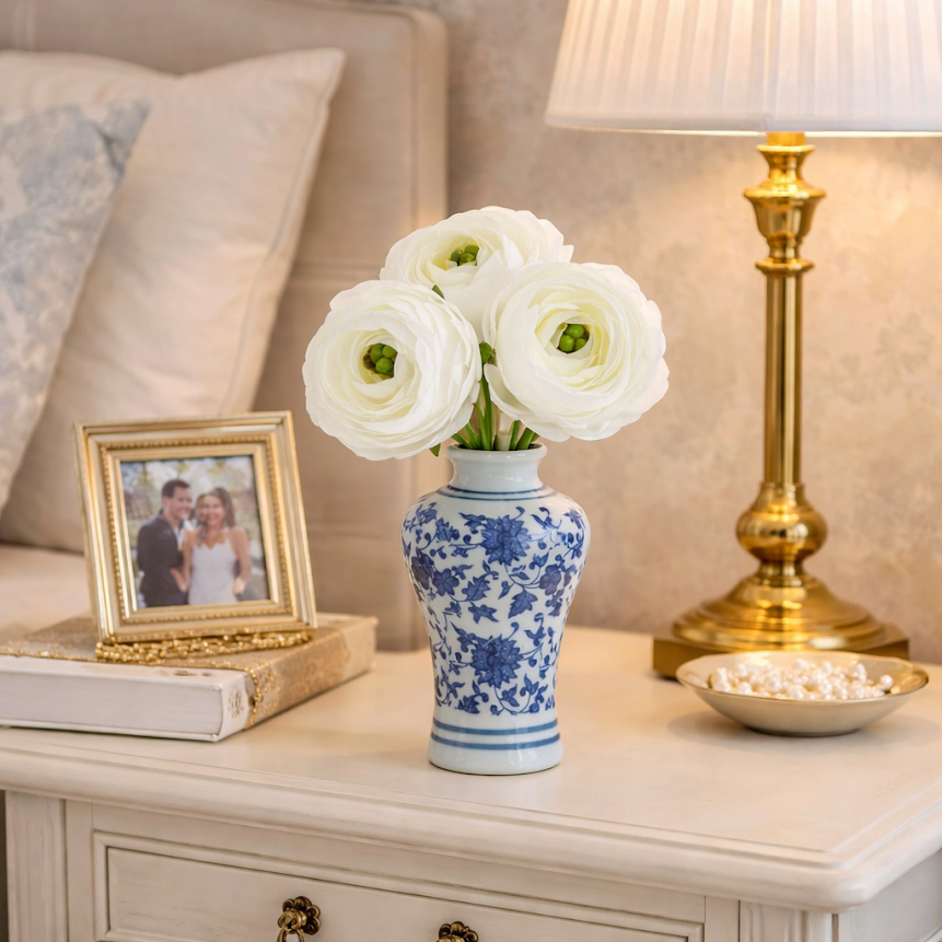 Set of 6 - Ranunculus in Blue & White Bud Vase