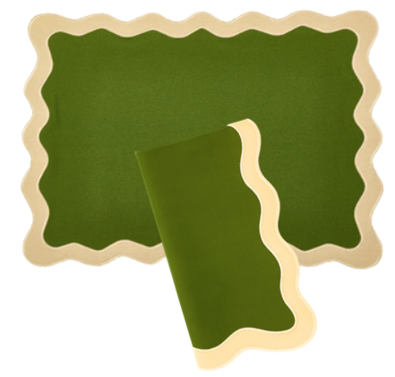 Hampton Moss Green & Tan Trim Placemat & Napkin
