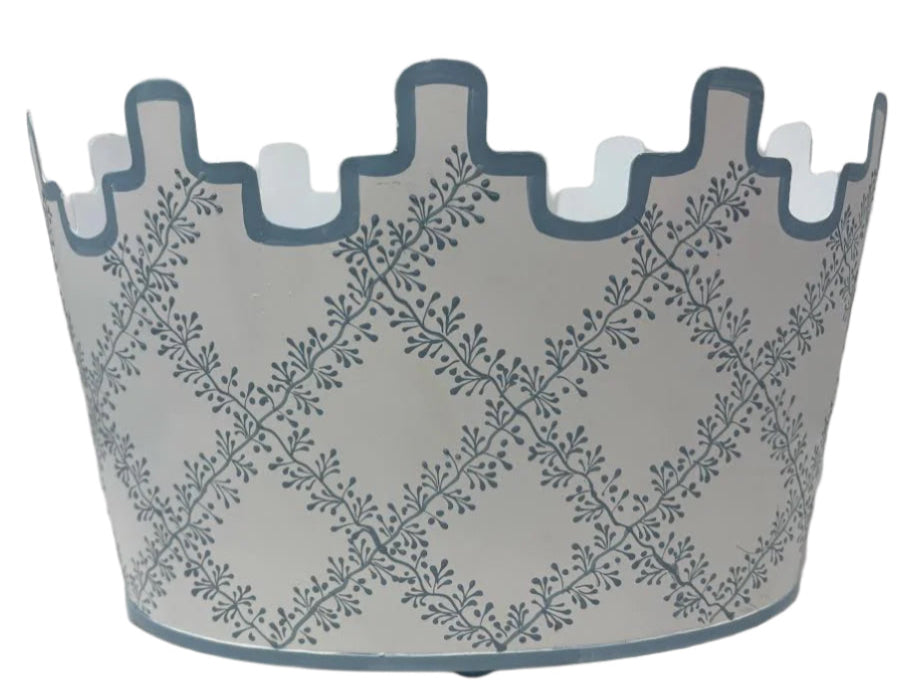 White & Blue Trellis Scalloped Footed Planter: Final Sale