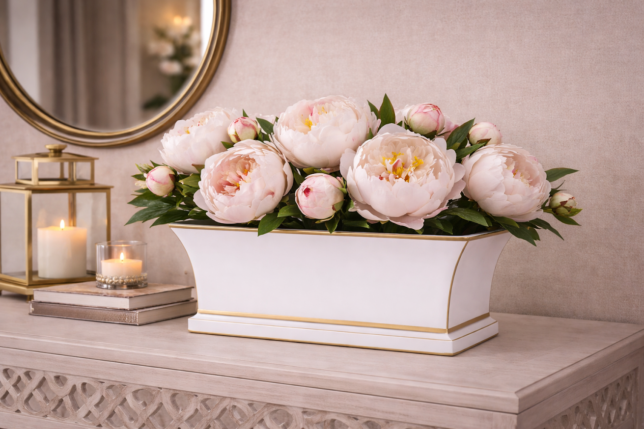 Box of 6 Cream Cerise Peony Bouquet