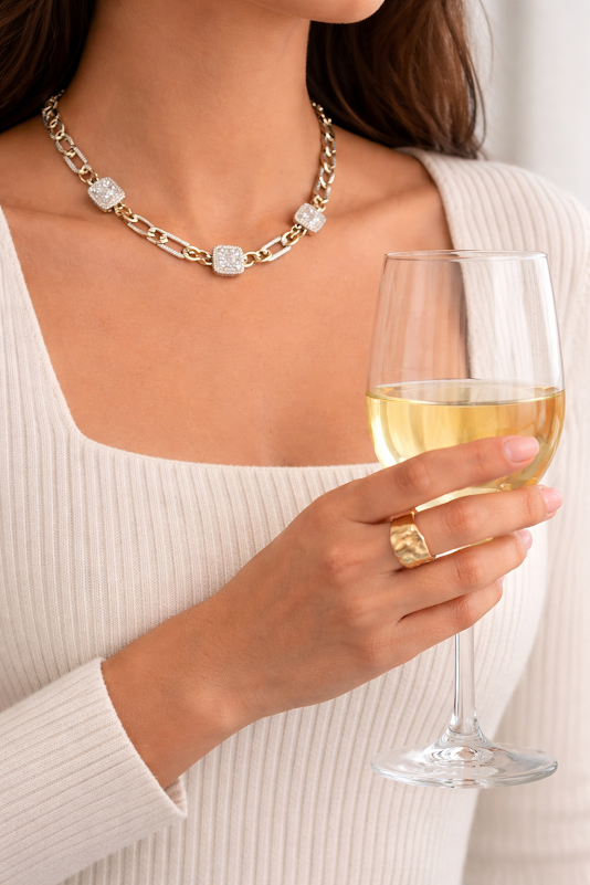 Two-Tone CZ Triple Square Toggle Necklace