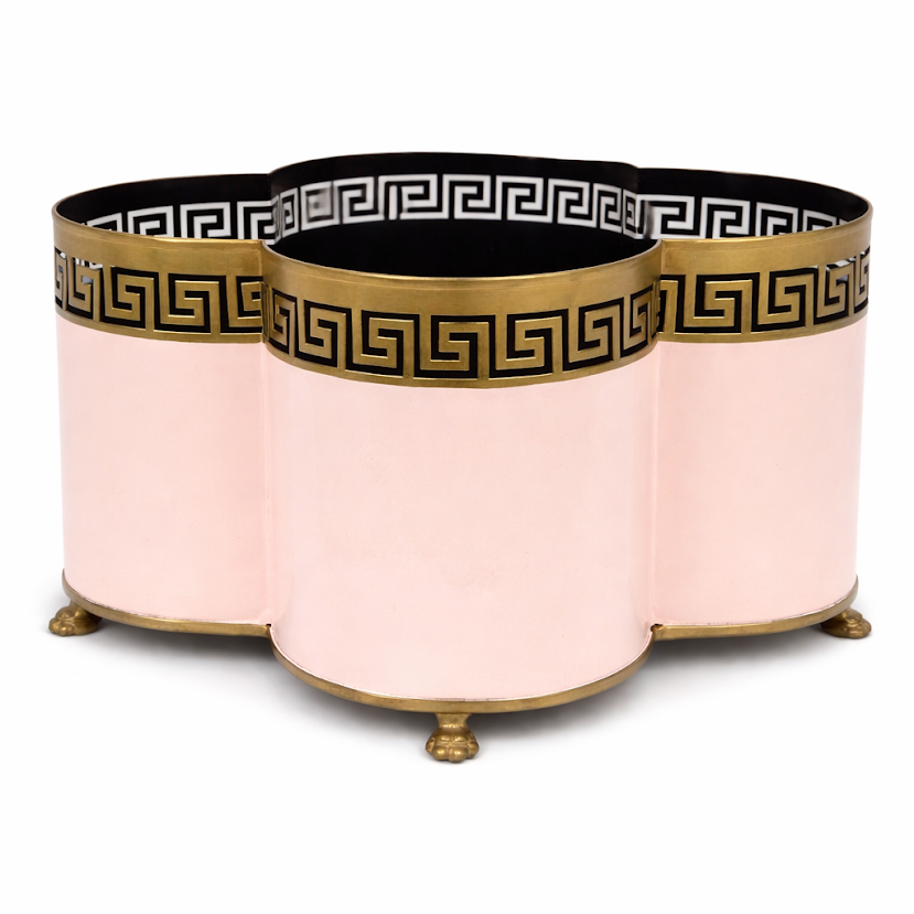 Pink & Gold Greek Key Quatrefoil Planter