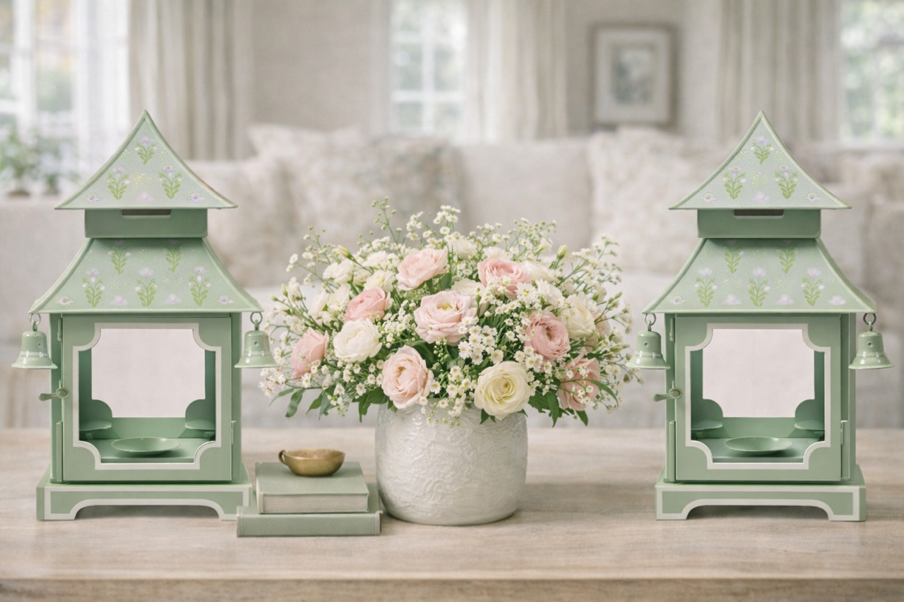 Sage Green & Lavender Tulip Pagoda Lantern (3 Sizes)