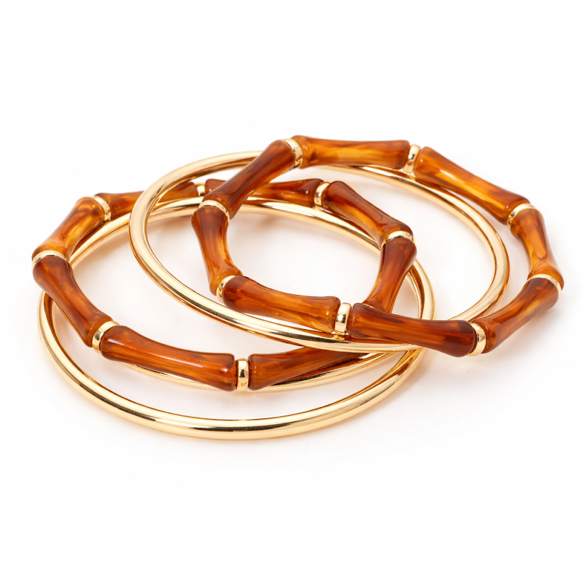 Stretch stackable Gold and Tortoise Bracelet