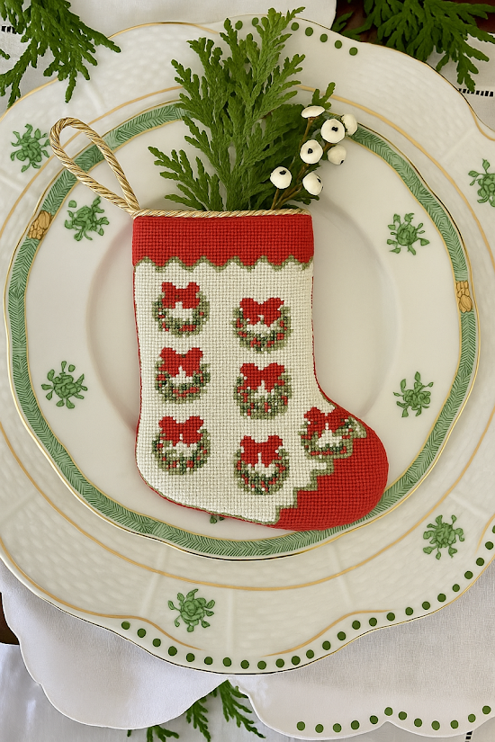 The Christmas Wreath Needlepoint Stocking (2 Sizes)