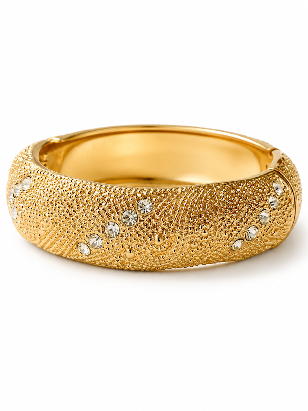 Celestial Sparkle Gold Hinged Bangle