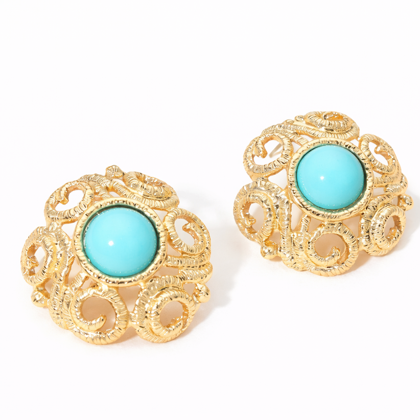 Turquoise Halo Medallion Drop Earrings