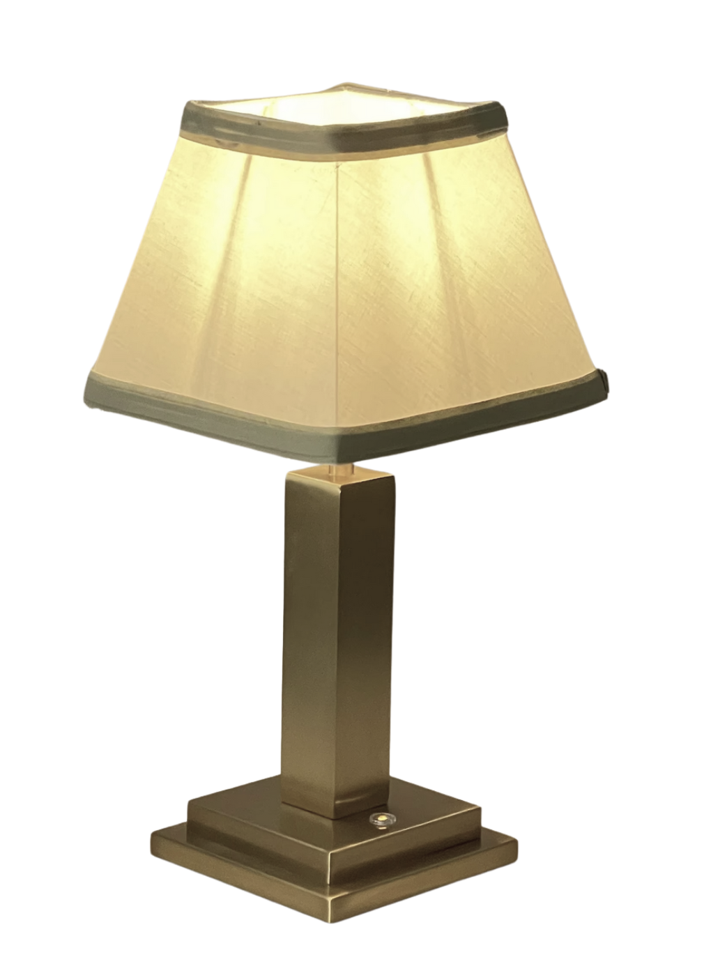 Rechargeable Table Lamp – Gold Square Base, Green Trim Pleated Shade