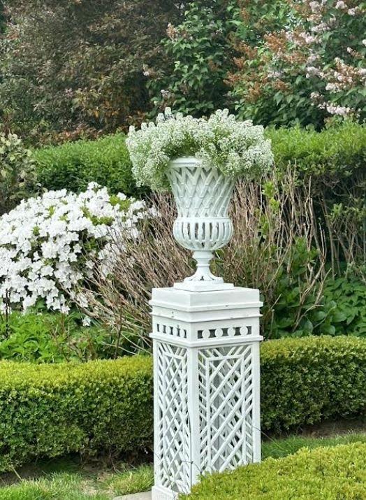 White Cast Aluminum Fretwork Urn and Pedestal (3 Options)