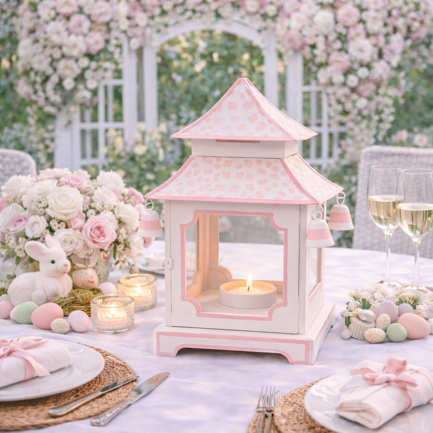 Pale Pink & White Polka Dot Pagoda Lantern (4 Sizes)
