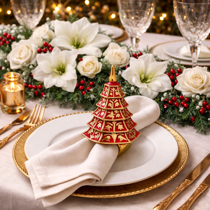 Chinoiserie Pagoda Tree Set of 4 Napkin Ring (4 Colors)