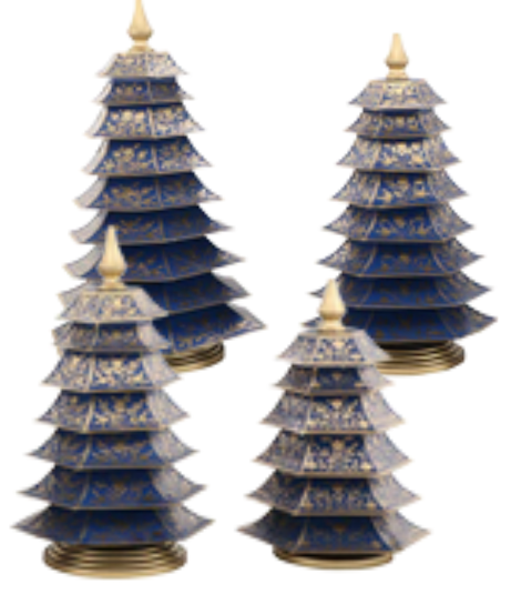 Navy and Gold Floral Chinoiserie Tree