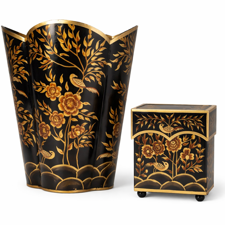 Black & Gold Pheasant Wastepaper Basket & Tissue (3 Options)