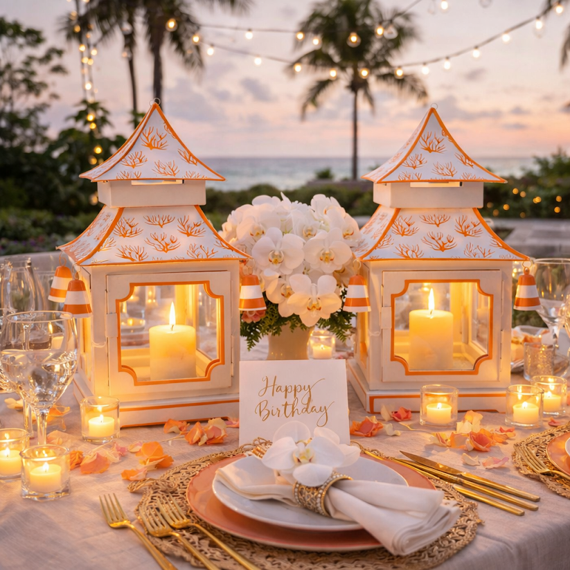 White & Coral Pagoda Lantern (4 Sizes)