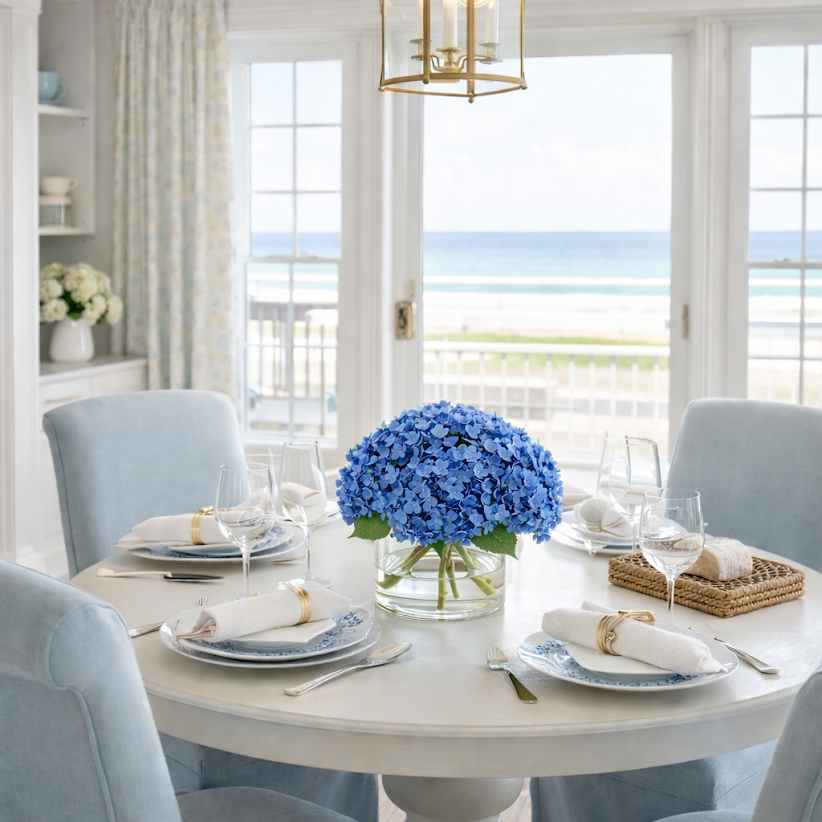 Lifelike Blue Hydrangea Arrangement