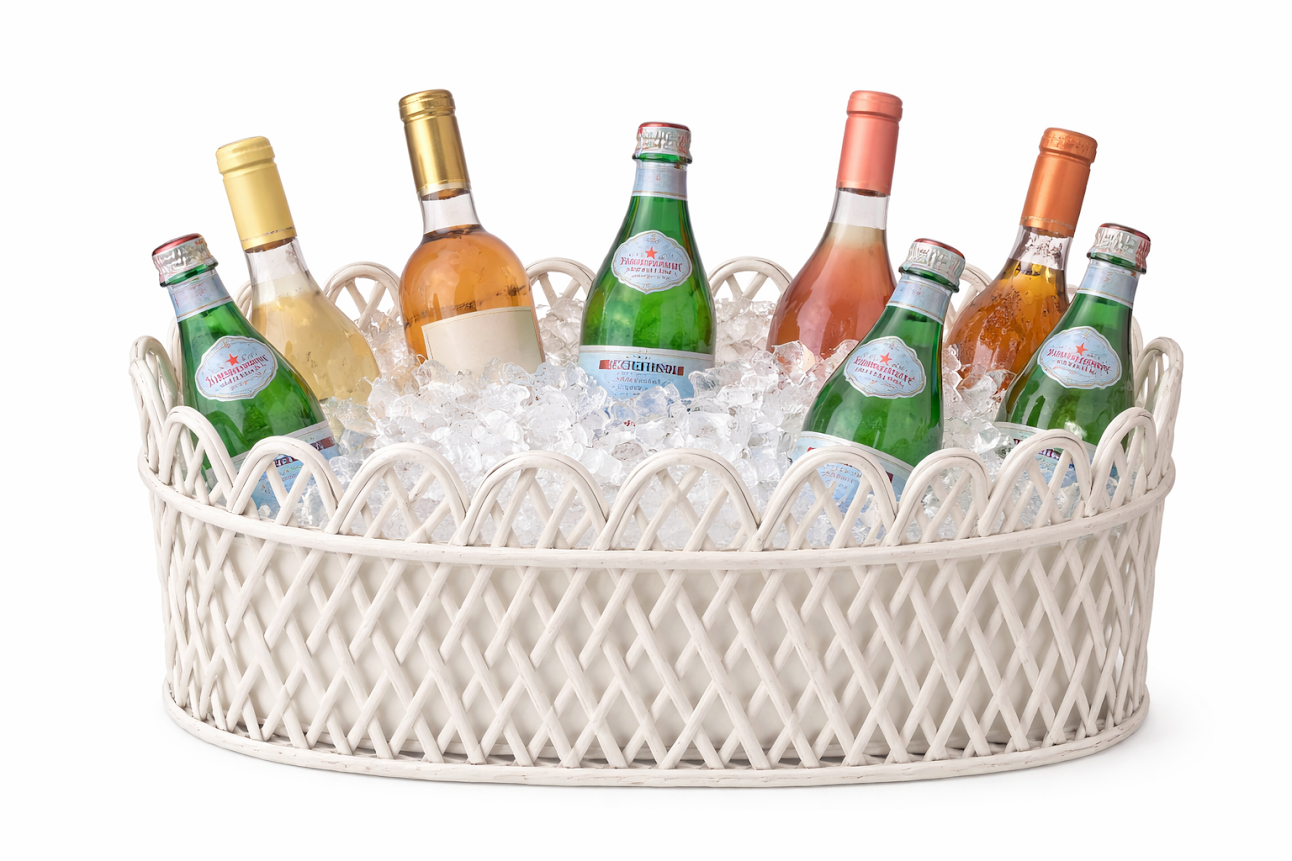 JUMBO WHITE RECTANGULAR RATTAN SCALLOPED PLANTER