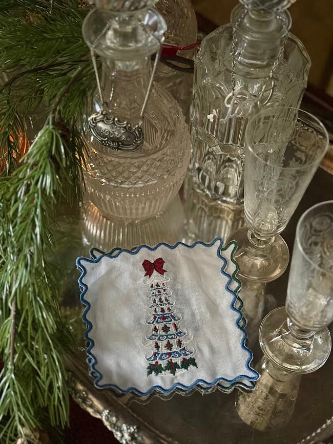 PAGODA WITH BLUE TRIM COCKTAIL NAPKIN