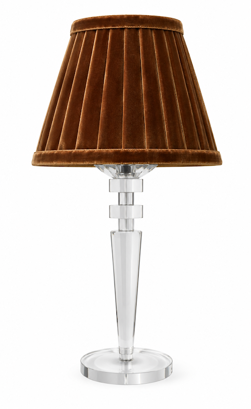 Tall Crystal Rechargeable Lamp with Brown Velvet Shade