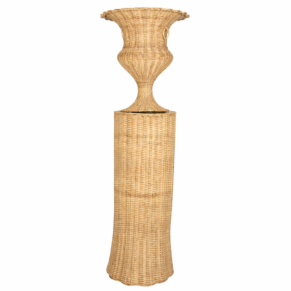 Round Scalloped Wicker Urn and Pedestal (3 Options)