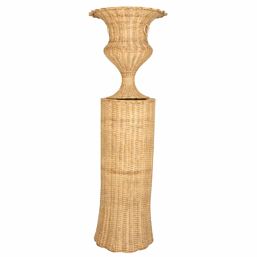 Round Scalloped Wicker Urn and Pedestal (3 Options)