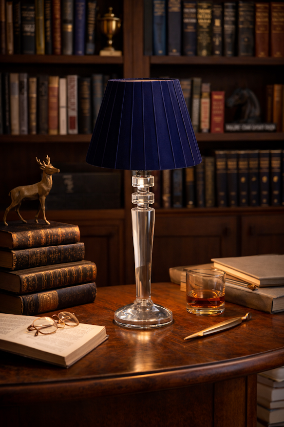 Tall Crystal Rechargeable Lamp with Velvet Pleated Shade (6 COLOR SHADES)